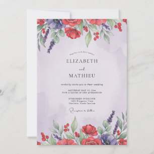 Rote Violette Mohn-Hochzeit Einladung