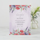 Rote Violette Mohn-Hochzeit Einladung (Stehend Vorderseite)