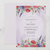 Rote Violette Mohn-Hochzeit Einladung (Vorne/Hinten)