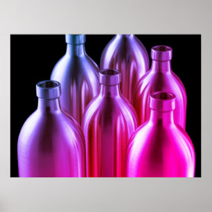 Rote + violette Stahlflaschen schwarzer Hintergrun Poster