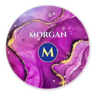 Rote Violette und Gold Liquid Tinte, Monogramm und Keramikknauf
