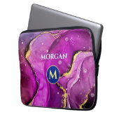 Rote Violette und Gold Liquid Tinte, Monogramm und Laptopschutzhülle (Vorderseite Links)