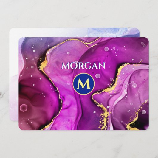 Rote Violette und Gold Liquid Tinte, Monogramm und Mitteilungskarte (Vorne/Hinten)