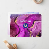 Rote Violette und Gold Liquid Tinte, Monogramm und Mitteilungskarte (Vorderseite/Rückseite Beispiel)