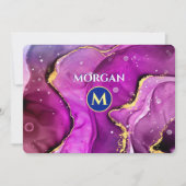 Rote Violette und Gold Liquid Tinte, Monogramm und Mitteilungskarte (Vorderseite)