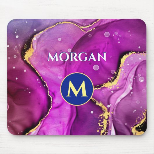 Rote Violette und Gold Liquid Tinte, Monogramm und Mousepad (Vorne)