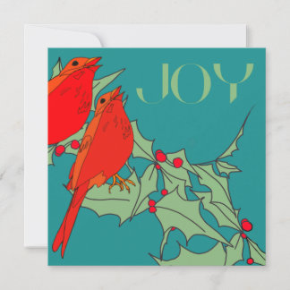 Rote Vögel auf Aquamarin Feiertagskarte