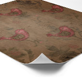 Rote Vögel auf braunem rustikalem Hintergrund Poster (Ecke)