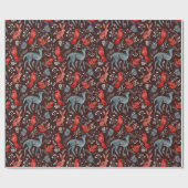 Rote Vögel, Hirsche, Kaninchen auf braunen Nordisc Geschenkpapier (Flach)
