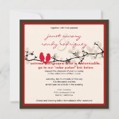 Rote Vögel, Liebesvögel/bunte Blüten Einladung (Rückseite)