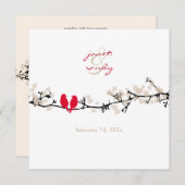 Rote Vögel, Liebesvögel/bunte Blüten Einladung (Vorne/Hinten)