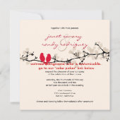 Rote Vögel, Liebesvögel/bunte Blüten Einladung (Rückseite)