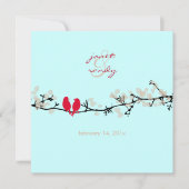 Rote Vögel, Liebesvögel/bunte Blüten Einladung (Vorderseite)