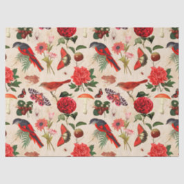 Rote Vögel Schmetterling und Pilzzerfall Seidenpapier