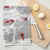 Rote Vögel, weiße Weihnachten Geschirrtuch (Viertel Falte)