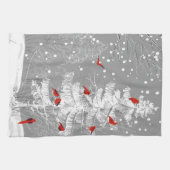 Rote Vögel, weiße Weihnachten Geschirrtuch (Horizontal)