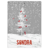 Rote Vögel, weiße Weihnachten Klemmbrett (Rückseite)