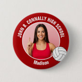 Rote Volleyball-Spieler-Foto-Hochschulgeist Button (Vorderseite)