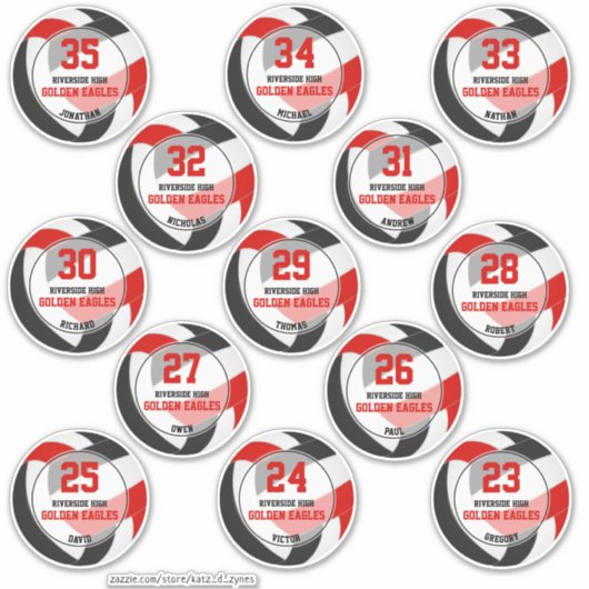 Rote Volleyballmannschaft Farben Set 13 Aufkleber (Vorderseite)