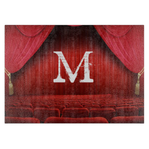Rote Vorhang Theater Monogramm Glas Schneidbrett Schneidebrett
