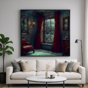 Rote Vorhänge - Impressionistische Innenraumkunst Poster
