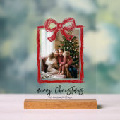 Rote Wachsmalband-Schleifenrahmen-Weihnachtsfoto Acrylschild (Neutral)