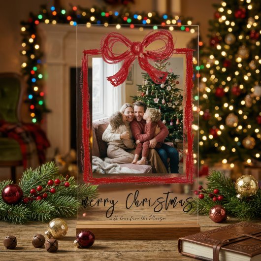 Rote Wachsmalband-Schleifenrahmen-Weihnachtsfoto Acrylschild