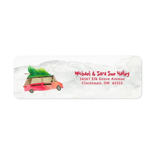Rote Wagen-Weihnachts-Wasserfarbe-Rücksendeadresse (Vorne)