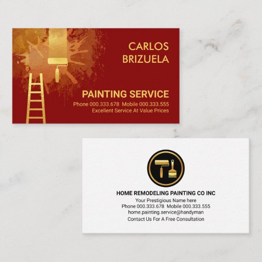 Rote Wandgoldverzierungen Spritzer Malerei Visitenkarte (Vorne/Hinten)