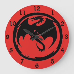 Rote Wanduhr des Schwarzen Drachen mit Zahlen