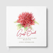 Rote Waratah Blume Aquarellfarben Gästebuch (Vorderseite)