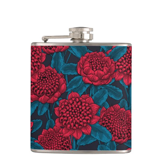 Rote Waratah-Blume Flachmann (Vorderseite)