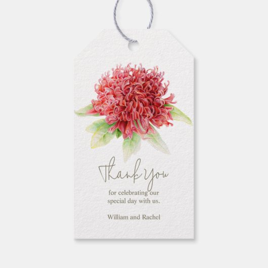 Rote Waratah-Blume Geschenkanhänger (Rückseite)