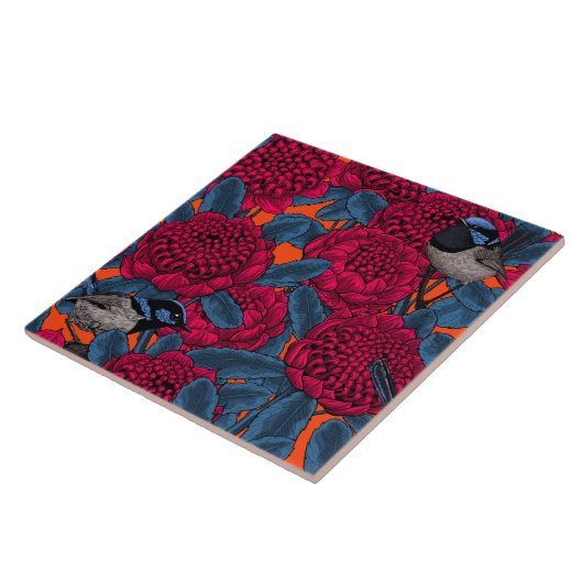 Rote Waratah und Feen Fliese (Seite)