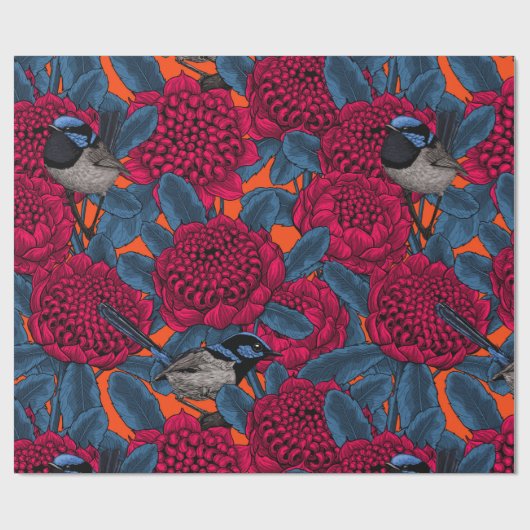 Rote Waratah und Feen Geschenkpapier (Flach)