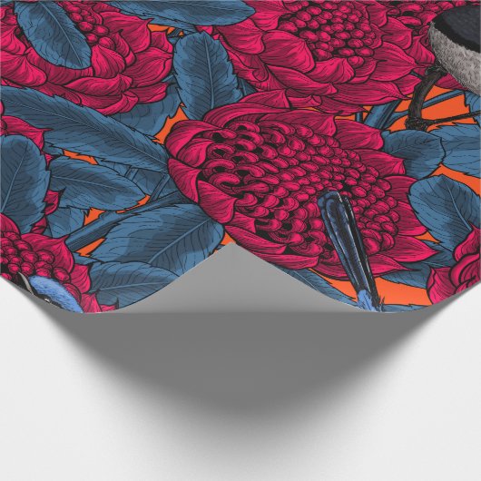 Rote Waratah und Feen Geschenkpapier (Ecke)