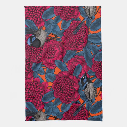 Rote Waratah und Feen Geschirrtuch (Vertikal)