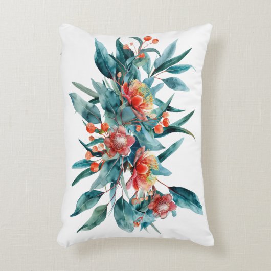 Rote Wasserfarbe Blumengrün Australische Blume Dekokissen (Vorderseite(Vertikal))