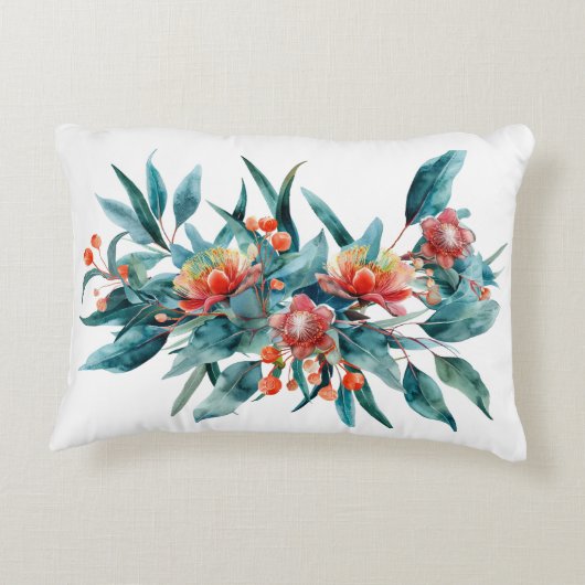Rote Wasserfarbe Blumengrün Australische Blume Dekokissen (Rückseite)