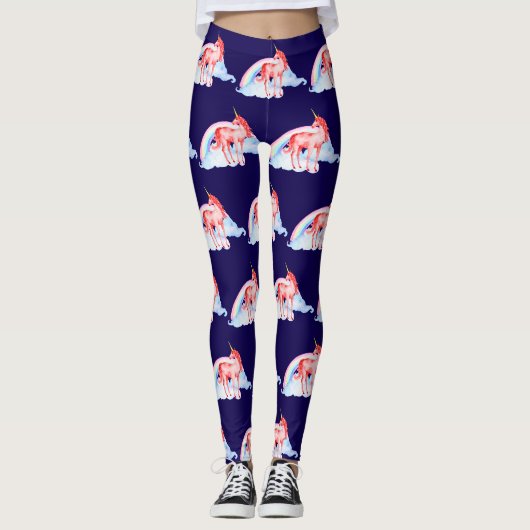 Rote Wasserfarbe Einhorn Leggings (Vorderseite)