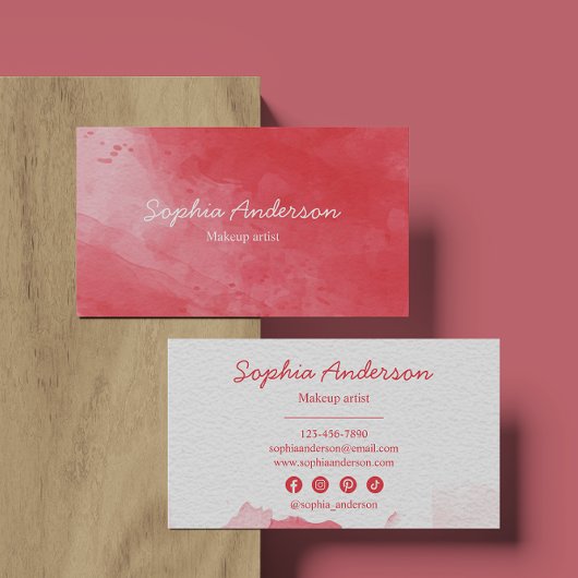 Rote Wasserfarbe Elegante Script Business Card Visitenkarte