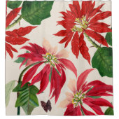 Rote Wasserfarbe Poinsettia Blumengrün Duschvorhang (Vorderseite)