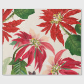 Rote Wasserfarbe Poinsettia Blumengrün Geschenkpapier (Flach)