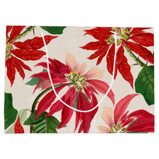 Rote Wasserfarbe Poinsettia Blumengrün Große Geschenktüte (Rückseite)