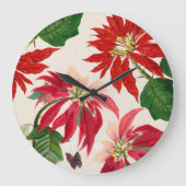 Rote Wasserfarbe Poinsettia Blumengrün Große Wanduhr (Vorderseite)