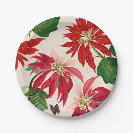Rote Wasserfarbe Poinsettia Blumengrün Pappteller (Vorderseite)