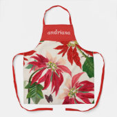 Rote Wasserfarbe Poinsettia Blumengrün Schürze (Vorderseite)