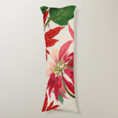 Rote Wasserfarbe Poinsettia Blumengrün Seitenschläferkissen (Vorderseite Vertikal)