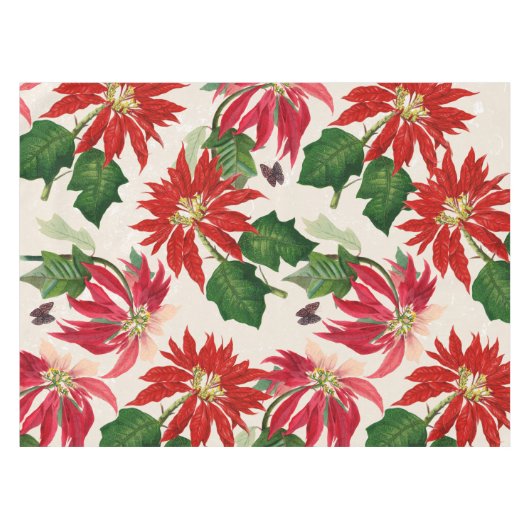 Rote Wasserfarbe Poinsettia Blumengrün Tischdecke (Vorderseite (Horizontal))