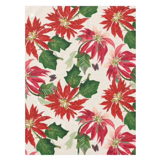Rote Wasserfarbe Poinsettia Blumengrün Tischdecke (Vorderseite)